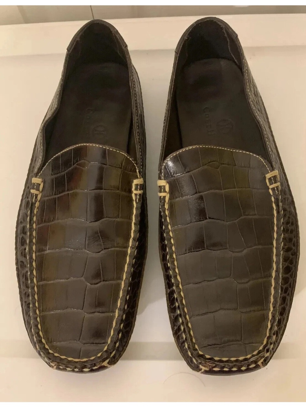 Cole Haan Mens 9.5M Crocodile Print Brown Loafer Driving Shoes C03251 Brazil